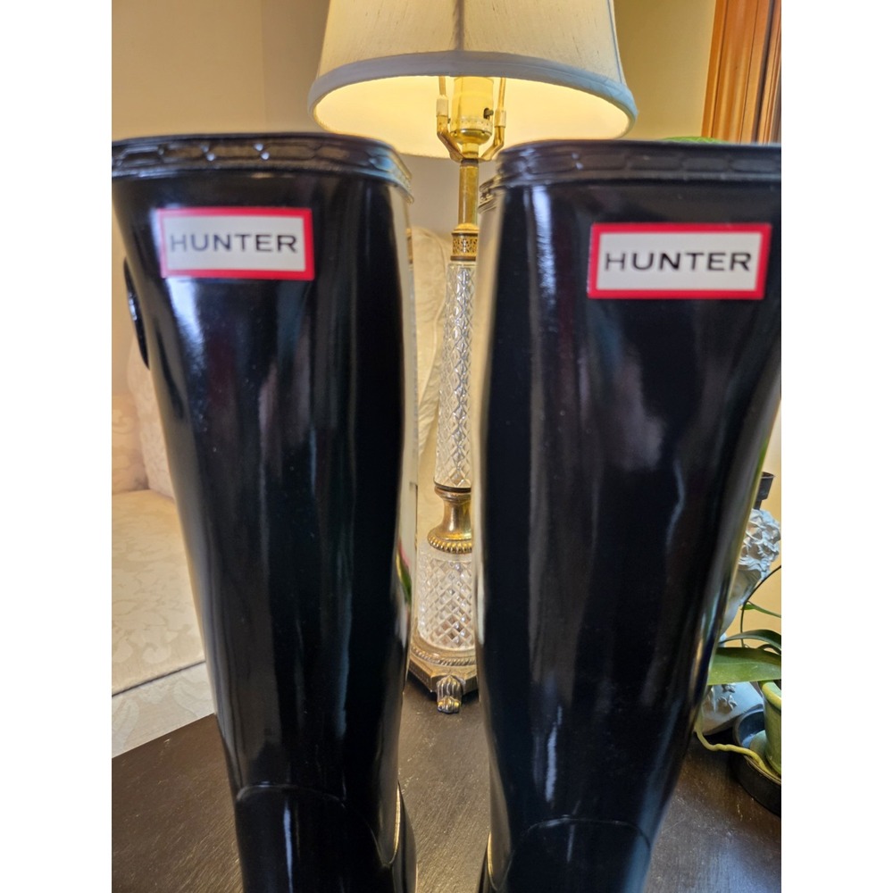 Hunter Original Womens Tall Rain Boots Black Gloss Rubber WP Wellies 11 NEW $190 - Picture 2 of 9